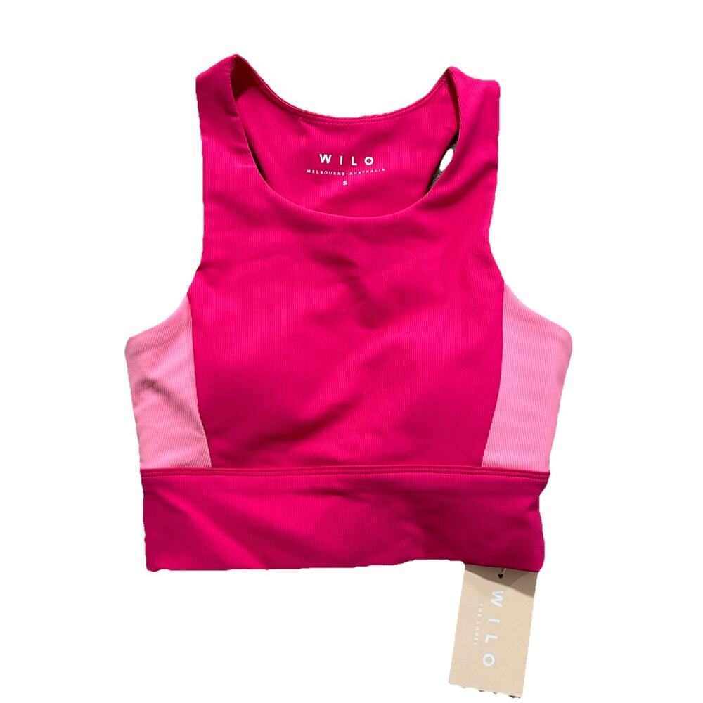 NEW Wilo The Label‎ Color Block Racer Back Sports Bra Pink/Red